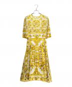 DOLCE & GABBANAドルチェ＆ガッバーナ）の古着「Silk All Over Print Short Sleeve Dress/シルク総柄半袖カットソーワンピース/F6ADST」｜イエロー