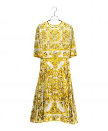 DOLCE & GABBANA（ドルチェ＆ガッバーナ）の古着「Silk All Over Print Short Sleeve Dress/シルク総柄半袖カットソーワンピース/F6ADST」｜イエロー