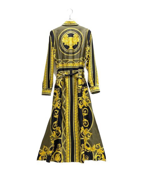 VERSACE（ヴェルサーチェ）VERSACE (ヴェルサーチェ) Baroque Pattern Silk Dress/バロック柄シルクワンピース/1016413 1A11528 ブラック×イエロー サイズ:38の古着・服飾アイテム