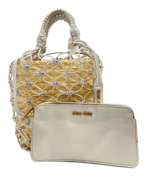 MIU MIU（ミュウミュウ）MIU MIU (ミュウミュウ) 21SS 2WAY Woven Bucket Bag 2WAYウーブンバケットバッグ 5BE062 ベージュの古着・服飾アイテム
