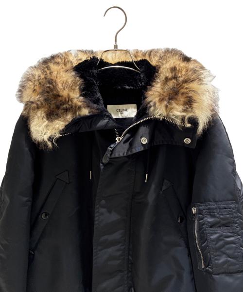 CELINE（セリーヌ）CELINE (セリーヌ) ミリタリーモッズファーフードコート ブラック サイズ:Sの古着・服飾アイテム