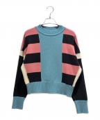 HERMESエルメス）の古着「Cashmere Knit Sweater/カシミヤニットセーター/4H2637DK」｜ブルー×ピンク×ブラック