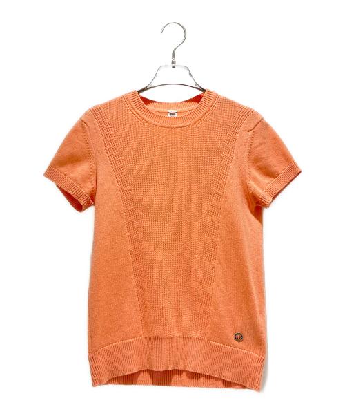 HERMES（エルメス）HERMES (エルメス) Cotton Cashmere Short Sleeve Knit Top/コットン×カシミヤ 半袖ニット/3E2603D1 サーモンピンク サイズ:34の古着・服飾アイテム