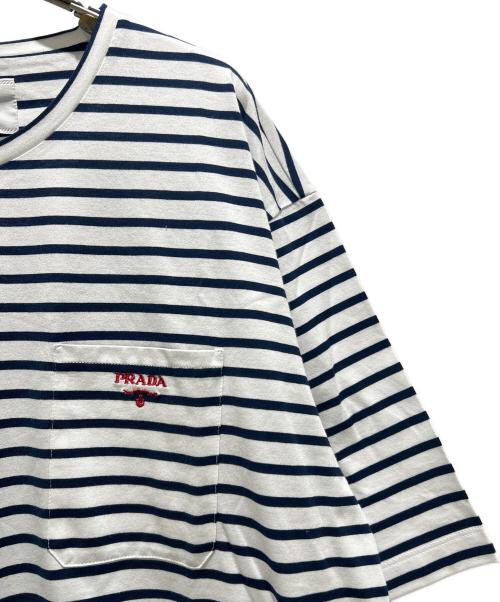 PRADA（プラダ）PRADA (プラダ) Striped Pocket T-Shirt/ボーダーポケットTシャツ/UJN929 ホワイト×ネイビー サイズ:XXXLの古着・服飾アイテム