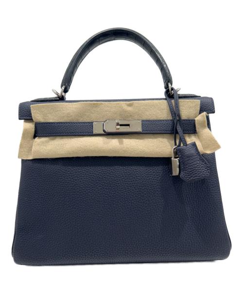 HERMES（エルメス）HERMES (エルメス) ケリー 28 タッチ 内縫い/Kelly 28 Touch Retourne/トゴ×アリゲーター/ブルーニュイ/シルバー金具/Y刻印：2020年製 ブルーニュイ×シルバー金具 サイズ:28の古着・服飾アイテム