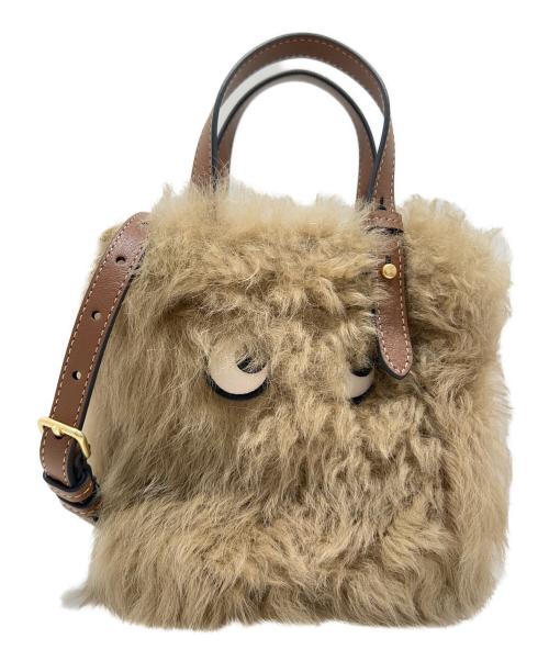 ANYA HINDMARCH（アニヤ・ハインドマーチ）ANYA HINDMARCH (アニヤ・ハインドマーチ) Eyes N/S Shearling Mini Tote Bag/Eyes N/S シアリングミニトート/52-101-15-090373 ベージュ サイズ:Fの古着・服飾アイテム