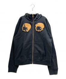 LOUIS VUITTON（ルイ ヴィトン）の古着「Face Leather Patch Hoodie/フェイスレザーパッチ フーディー」｜ブラック