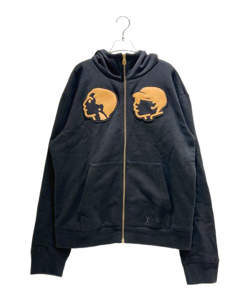 LOUIS VUITTON（ルイ ヴィトン）LOUIS VUITTON (ルイ ヴィトン) Face Leather Patch Hoodie/フェイスレザーパッチ フーディー ブラック サイズ:Lの古着・服飾アイテム