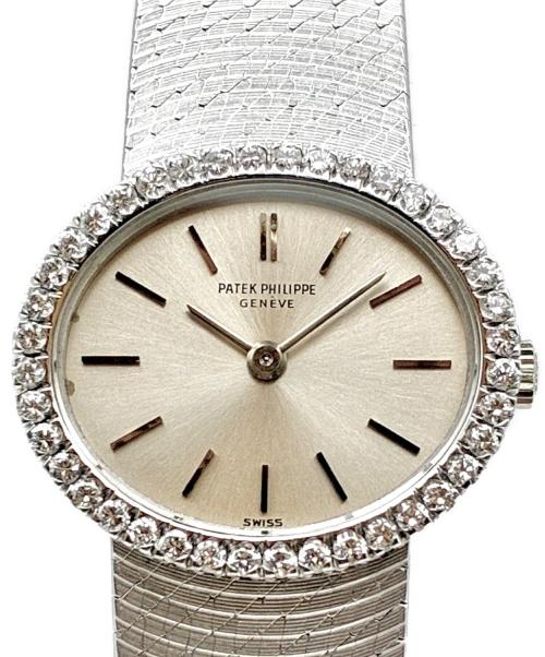 PATEK PHILIPPE（パテックフィリップ）PATEK PHILIPPE Oval Case Diamond Bezel Silver Sigma Dial オーバルケース ダイヤモンドベゼル シルバーシグマダイヤル Ref:3350/1 シルバー文字盤の古着・服飾アイテム