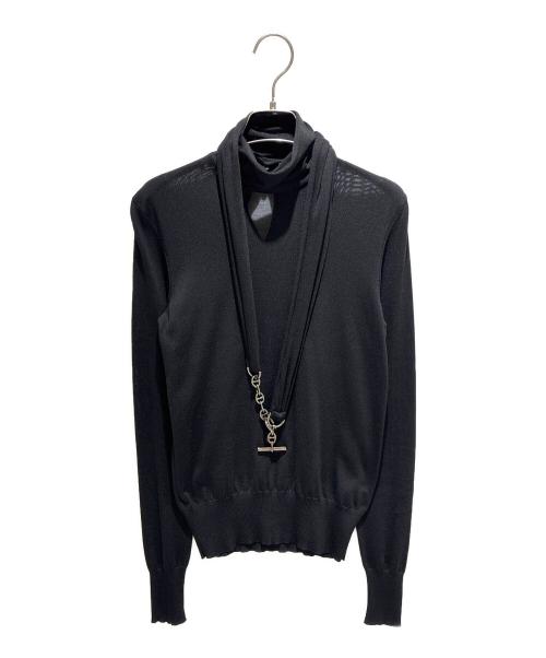 HERMES（エルメス）HERMES (エルメス) シェーヌダンクルデザイン ボウタイニット ブラック サイズ:36の古着・服飾アイテム
