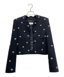 Saint Laurent Paris（サンローランパリ）の古着「Heart Stud Tweed Jacket/ハートスタッズ ツイードジャケット/686537 Y3C73」｜ブラック