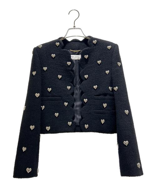 Saint Laurent Paris（サンローランパリ）Saint Laurent Paris (サンローランパリ) Heart Stud Tweed Jacket/ハートスタッズ ツイードジャケット/686537 Y3C73 ブラック サイズ:F36の古着・服飾アイテム