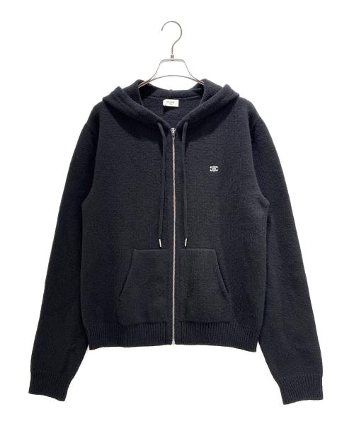 CELINE（セリーヌ）CELINE (セリーヌ) Cashmere-blend Triomphe knit hoodie/カシミヤ混トリオンフ ニットパーカー/2AD5O048T.38OW ブラック サイズ:Lの古着・服飾アイテム