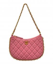 CHANEL（シャネル）の古着「チェーンショルダーホーボーバッグ/マトラッセホーボーバッグ」｜ピンク×ゴールド金具