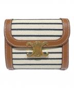CELINEセリーヌ）の古着「トリオンフ コンパクトウォレット/3つ折り財布」｜ホワイト×ブラック×ブラウン