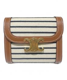 CELINE（セリーヌ）の古着「トリオンフ コンパクトウォレット/3つ折り財布」｜ホワイト×ブラック×ブラウン
