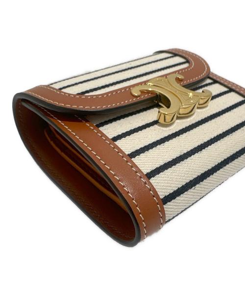 CELINE（セリーヌ）CELINE (セリーヌ) トリオンフ コンパクトウォレット/3つ折り財布 ホワイト×ブラック×ブラウンの古着・服飾アイテム