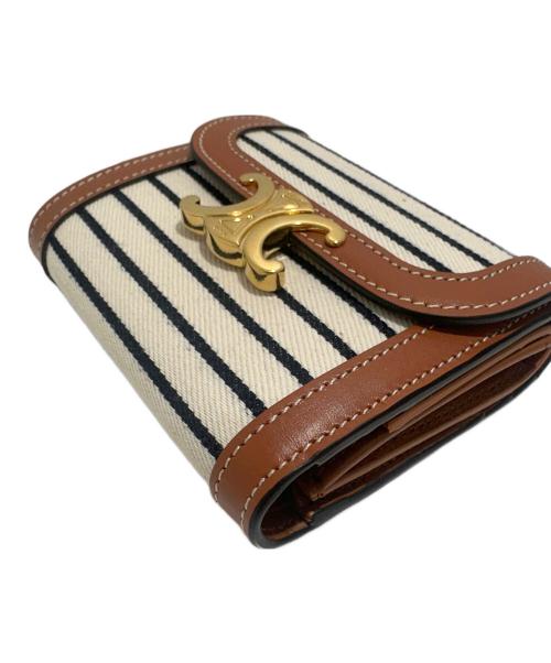 CELINE（セリーヌ）CELINE (セリーヌ) トリオンフ コンパクトウォレット/3つ折り財布 ホワイト×ブラック×ブラウンの古着・服飾アイテム