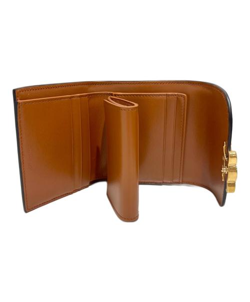 CELINE（セリーヌ）CELINE (セリーヌ) トリオンフ コンパクトウォレット/3つ折り財布 ホワイト×ブラック×ブラウンの古着・服飾アイテム
