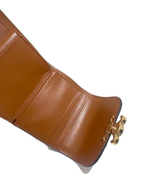 CELINE（セリーヌ）CELINE (セリーヌ) トリオンフ コンパクトウォレット/3つ折り財布 ホワイト×ブラック×ブラウンの古着・服飾アイテム