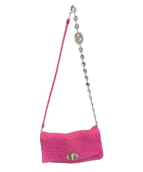 MIU MIU（ミュウミュウ）MIU MIU (ミュウミュウ) マテラッセ クリスタル ショルダーバッグ ピンク  ピンクの古着・服飾アイテム