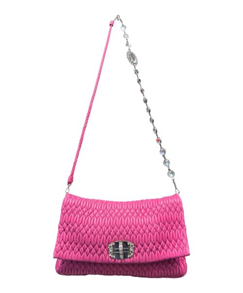 MIU MIU（ミュウミュウ）MIU MIU (ミュウミュウ) マテラッセ クリスタル ショルダーバッグ ピンク  ピンクの古着・服飾アイテム
