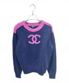 CHANELシャネル）の古着「CC Logo Cashmere Knit Sweater/ココマークカシミヤニット/P73911K10586」｜ネイビー×ピンク