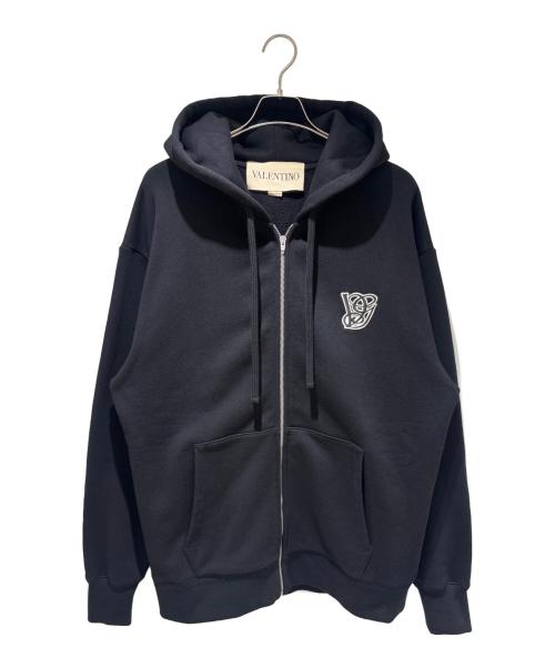 VALENTINO（ヴァレンティノ）VALENTINO (ヴァレンティノ) ロゴ刺繍ジップアップパーカー/7V3MF29PB36 ブラック サイズ:Lの古着・服飾アイテム