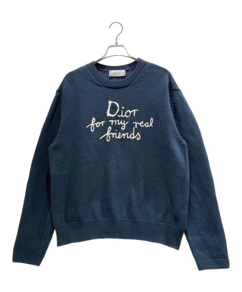 Dior（ディオール）Dior (ディオール) Hylton Nel Front Logo Cotton-Blend Knit Sweater/フロントロゴコットンブレンド ニット/583M618A3003 ネイビー サイズ:XLの古着・服飾アイテム