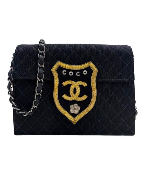 CHANEL（シャネル）CHANEL (シャネル) エンブレムワッペンチェーンショルダーバッグ ブラックの古着・服飾アイテム