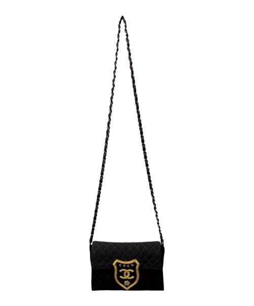 CHANEL（シャネル）CHANEL (シャネル) エンブレムワッペンチェーンショルダーバッグ ブラックの古着・服飾アイテム