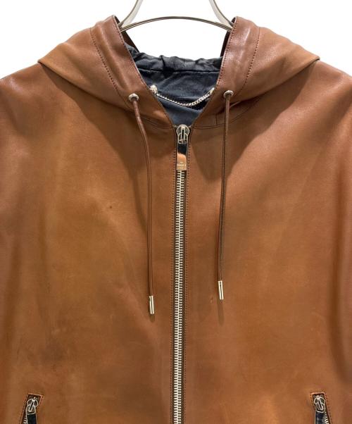 Berluti（ベルルッティ）Berluti (ベルルッティ) Patina Calfskin Zip-Up Hoodie/パティーヌ/カーフレザージップパーカー/R17LBL66KAHX ブラウン サイズ:46の古着・服飾アイテム