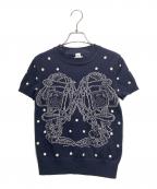 HERMESエルメス）の古着「"Brides de Gala" embroidered short-sleeved sweater/Brides de gala刺繍入り半袖セーター/H5E2698DC5H36」｜ネイビー