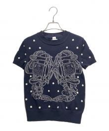 HERMES（エルメス）の古着「"Brides de Gala" embroidered short-sleeved sweater/Brides de gala刺繍入り半袖セーター/H5E2698DC5H36」｜ネイビー