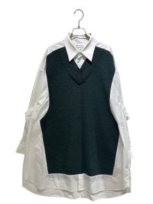 Maison Margiela（メゾンマルジェラ）の古着「長袖ニットシャツドレス Spliced/S51DL0381 S43001」｜ホワイト×グリーン