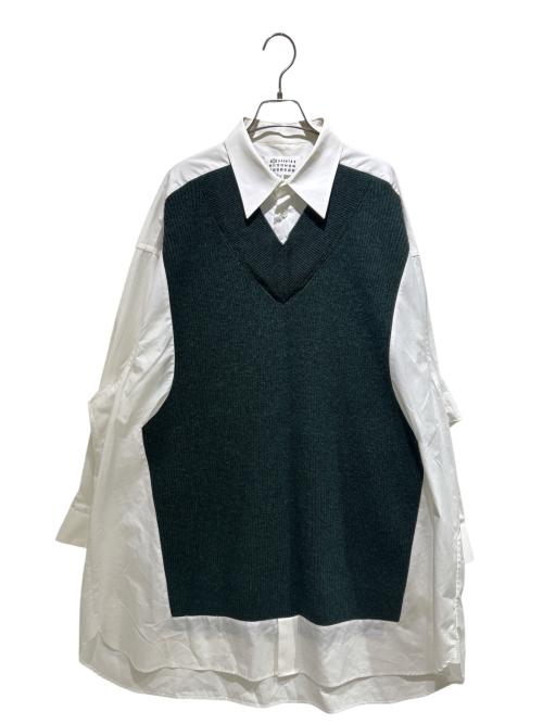Maison Margiela（メゾンマルジェラ）Maison Margiela (メゾンマルジェラ) 長袖ニットシャツドレス Spliced/S51DL0381 S43001 ホワイト×グリーン サイズ:XXSの古着・服飾アイテム