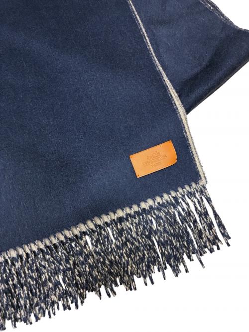 HERMES（エルメス）HERMES (エルメス) ダブルフェイスカシミヤストール ネイビー×ベージュの古着・服飾アイテム