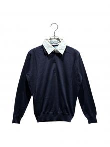 PRADA（プラダ）の古着「ニットポロシャツ/DNA00T S000/2024年」｜ネイビー