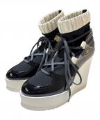 CHANELシャネル）の古着「レースアップウェッジソールブーツ」｜ベージュ×ブラック