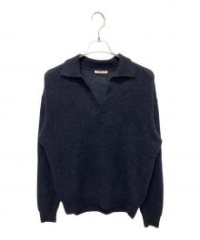 AURALEE（オーラリー）の古着「BABY SURI ALPACA SHEER KNIT SKIPPER POLO」｜ブラック