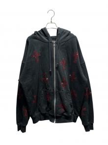 unknown（アンノーン）の古着「クロスラインストーンジップアップパーカー」｜ブラック