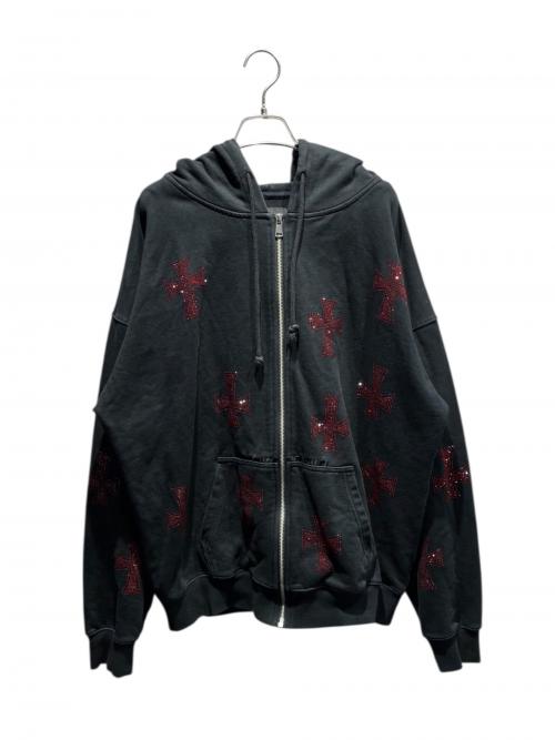 unknown（アンノーン）unknown (アンノーン) クロスラインストーンジップアップパーカー ブラック サイズ:XLの古着・服飾アイテム