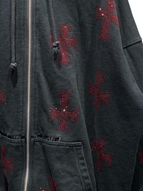 unknown（アンノーン）unknown (アンノーン) クロスラインストーンジップアップパーカー ブラック サイズ:XLの古着・服飾アイテム