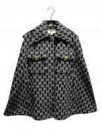 GUCCIグッチ）の古着「GGジャガードフェルトウールケープ/650533」｜ブラック×ホワイト