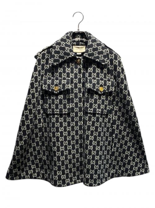 GUCCI（グッチ）GUCCI (グッチ) GGジャガードフェルトウールケープ/650533 ブラック×ホワイト サイズ:XXSの古着・服飾アイテム