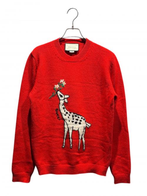 GUCCI（グッチ）GUCCI (グッチ) キリンデザインニット/579950 レッド サイズ:xsの古着・服飾アイテム