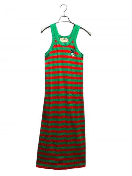GUCCI（グッチ）GUCCI (グッチ) ノースリーブワンピース/665358 グリーン×レッド サイズ:xsの古着・服飾アイテム