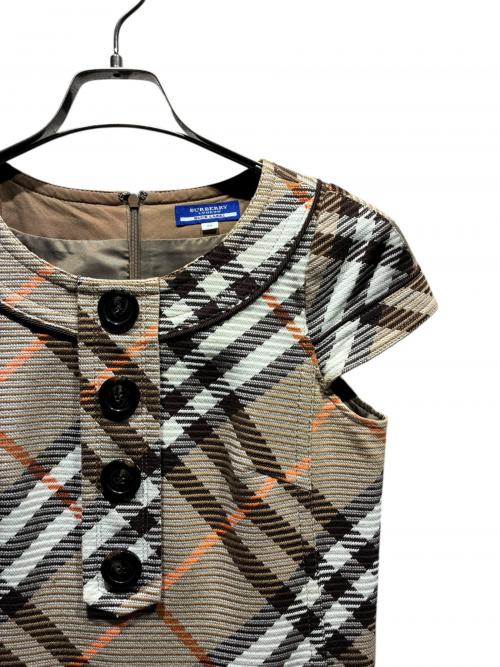 BURBERRY LONDON（バーバリーロンドン）BURBERRY LONDON (バーバリーロンドン) 半袖チェックワンピース ブラウン×ホワイト サイズ:38の古着・服飾アイテム