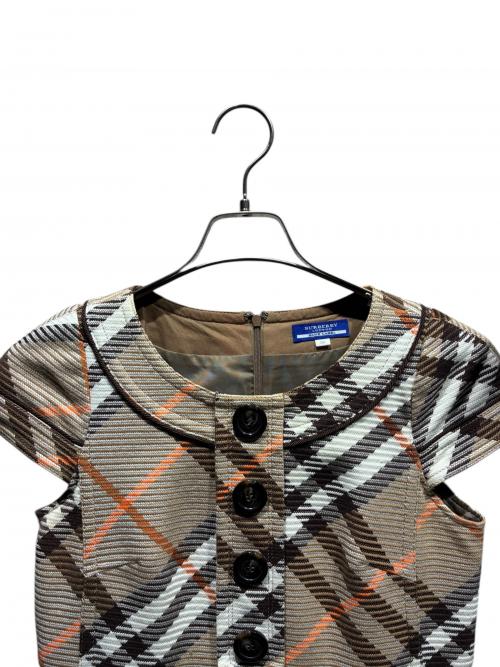 BURBERRY LONDON（バーバリーロンドン）BURBERRY LONDON (バーバリーロンドン) 半袖チェックワンピース ブラウン×ホワイト サイズ:38の古着・服飾アイテム