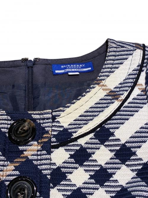 BURBERRY LONDON（バーバリーロンドン）BURBERRY LONDON (バーバリーロンドン) 半袖ワンピース ネイビー×ホワイト サイズ:38の古着・服飾アイテム